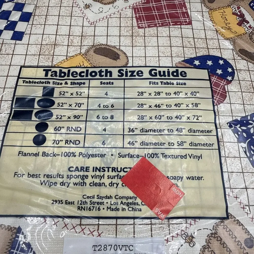 Table Fashion brand vinyl tablecloth “ Blue Jean Teddy” 52” X 70” Oblong